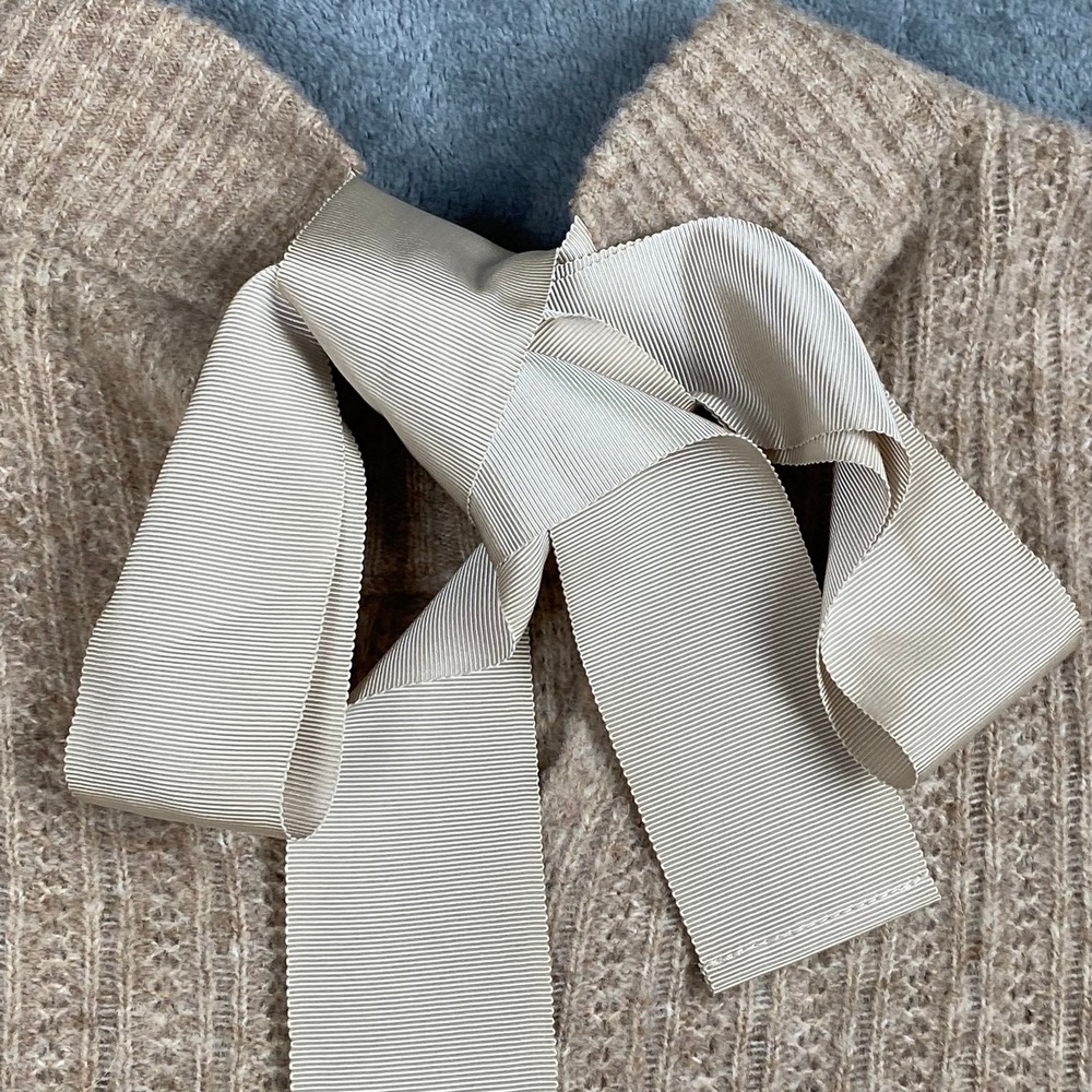 The Good Friends Women Sweater L Beige Wool Blend Back Tie Ribbon Balloon Sleeve - Picture 7 of 12